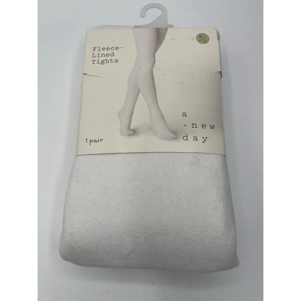 A New Day Charcoal Ivory Fleece Lined Tights Pants Women's Size Medium Large M/L